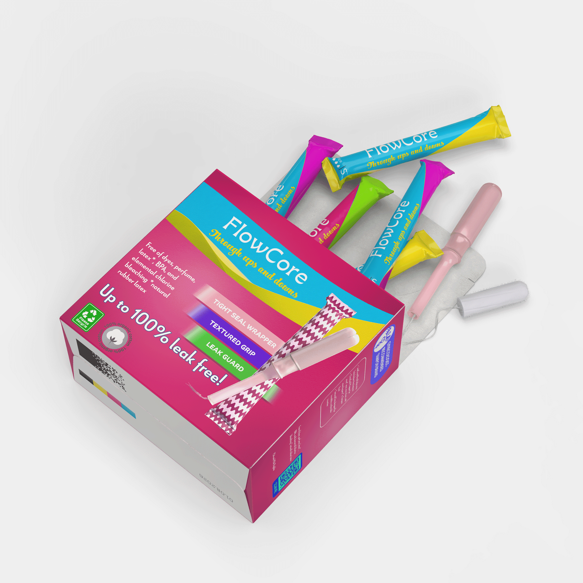 Tampon Wrapper & Packaging Box Mock Up | Editable PSD | Feminine Care Branding Template